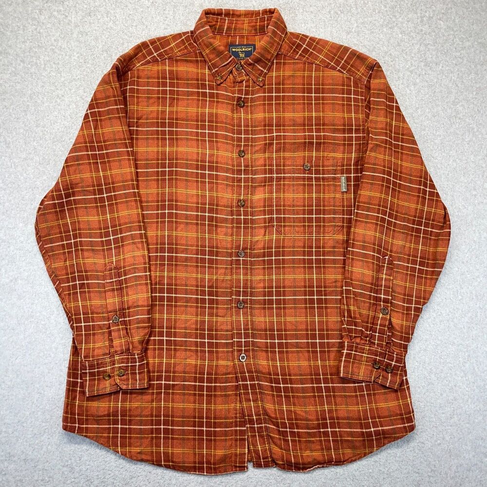 Woolrich Button-Down Shirt Men’s XL Brown Plaid Long Sleeve Vintage Flannel